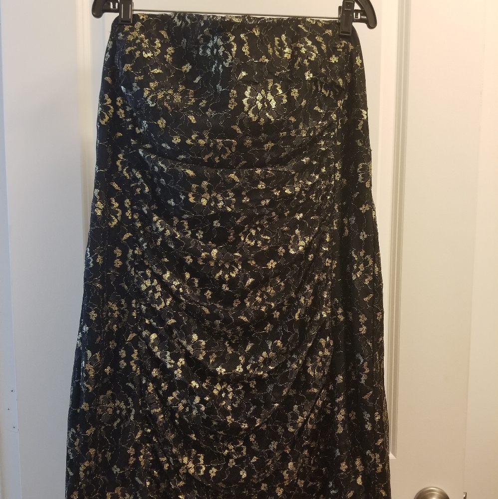 Black gold lace rouched strapless cocktail dress - Picture 4 of 5